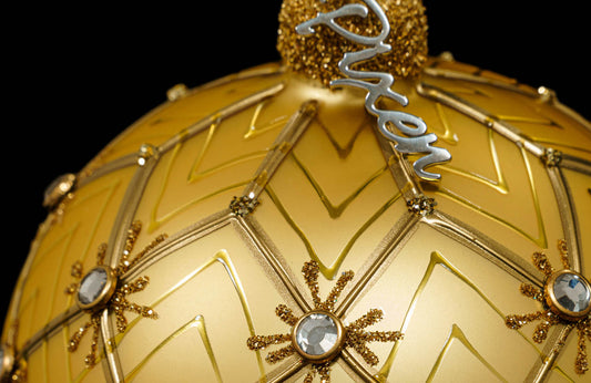 Gold Glass Christmas Ornament with rhinestone accents