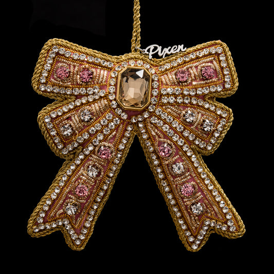 Labyrinth Bow Holiday Ornament in Gold and Pink by Pixen