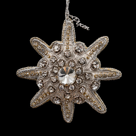 Labyrinth Star Holiday Ornament in White and Silver by Pixen