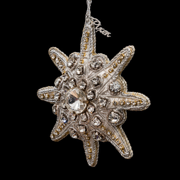 Labyrinth Star Holiday Ornament in White and Silver by Pixen