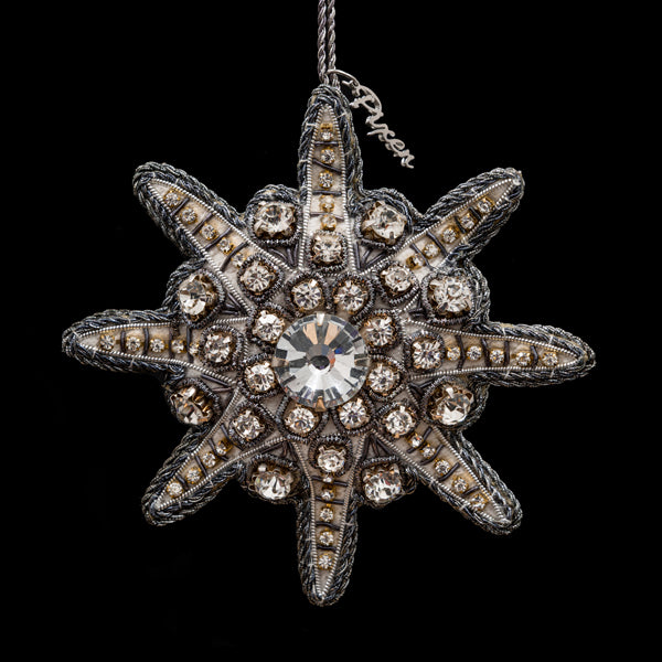 Labyrinth Star Holiday Ornament in Metal Gray by Pixen