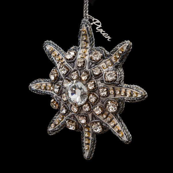 Labyrinth Star Holiday Ornament in Metal Gray by Pixen