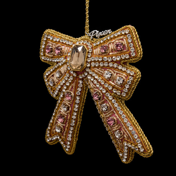 Labyrinth Bow Holiday Ornament in Gold and Pink by Pixen