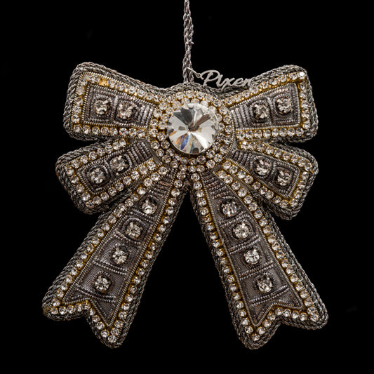Labyrinth Bow Holiday Ornament in Metal Gray by Pixen