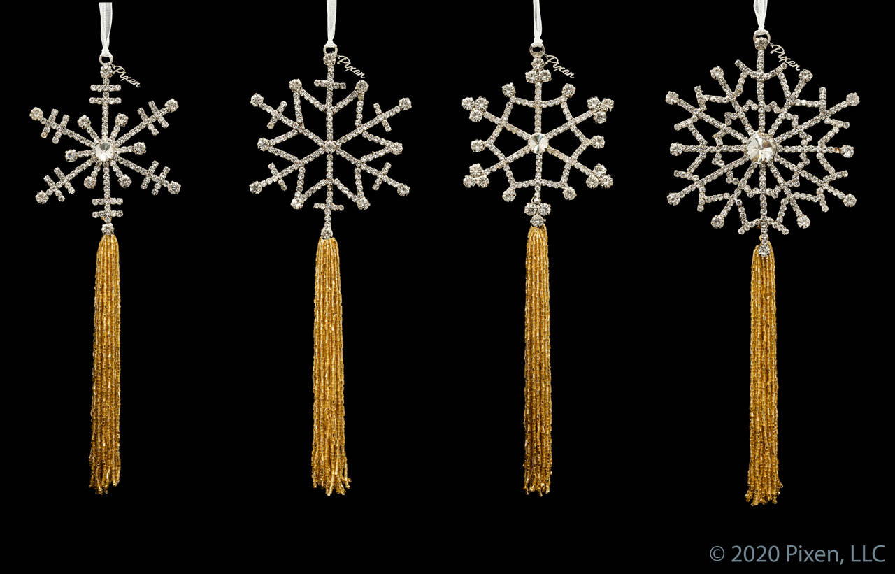 Rhinestone Snowflake Christmas Ornament Collection with Tassels by Pixen