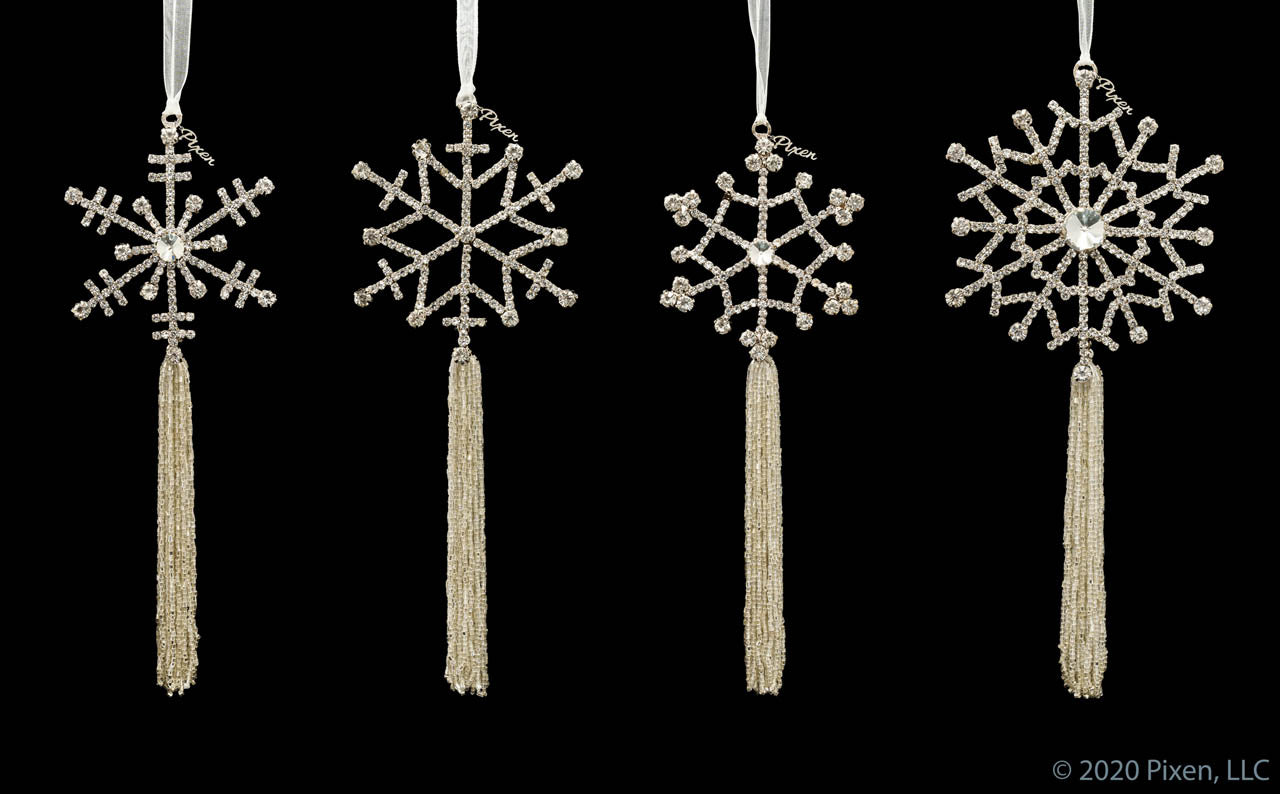 Rhinestone Snowflake Christmas Ornament Collection with Tassels by Pixen