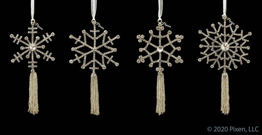 Rhinestone Snowflake Christmas Ornament Collection with Tassels by Pixen